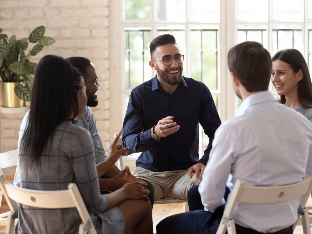 This photo is used to represent active listening. 