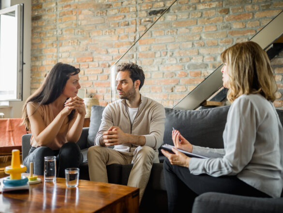 This photo is used to represent couples therapy. The photo shows a couple who have been to a therapist.