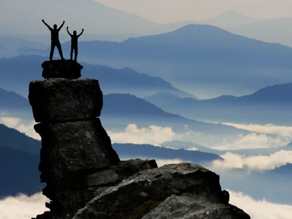 A motivational image showing two people achieving their goals through self-discipline.