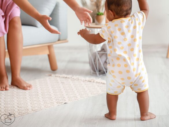 This photo is used to represent encouraging babies to walk.