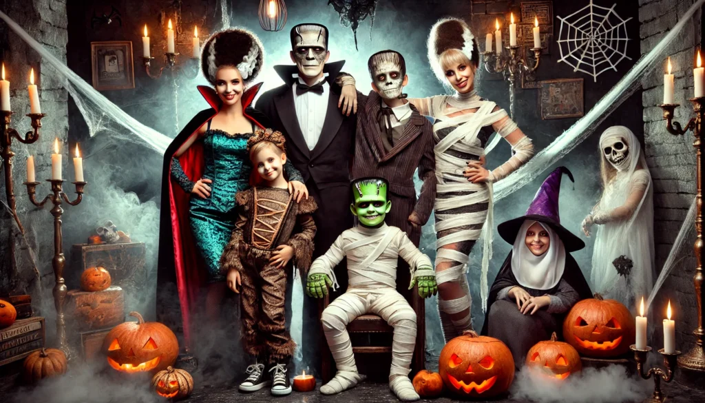 This photo is used to represent family monster mash up costumes.