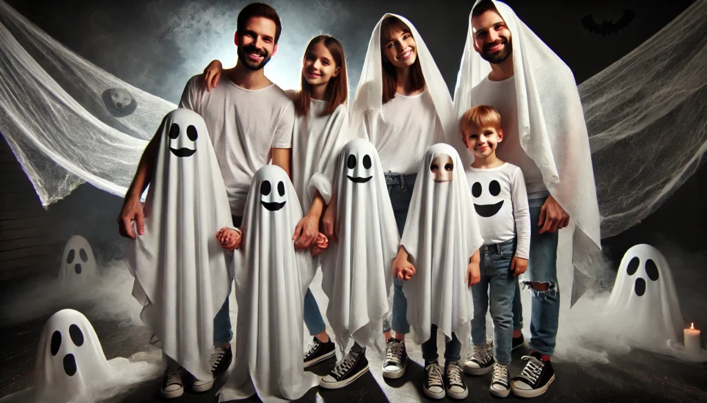 This photo is used to represent family spooky ghost costumes.