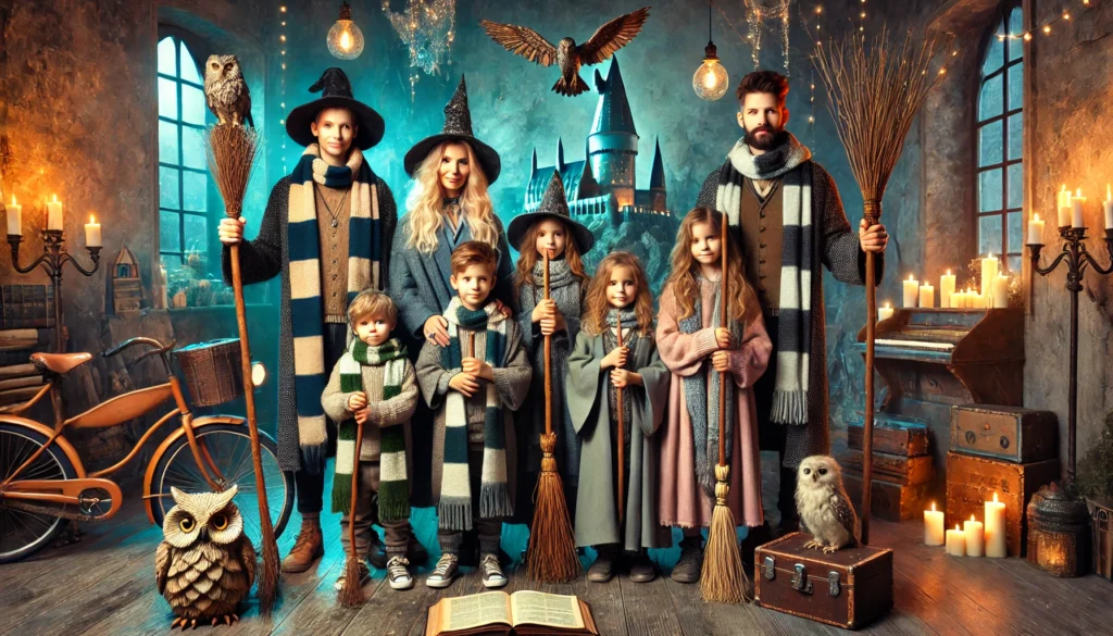 This photo is used to represent family wizarding world of Harry Potter costumes.